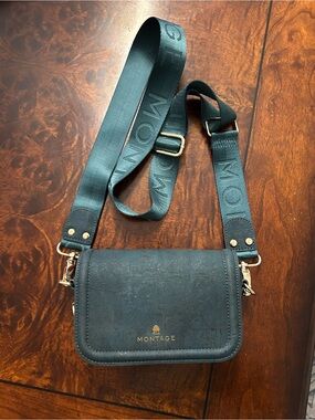 Montage Crossbody Bag, Vegan Cork Leather, Teal Green/Pink Lining/Gold Accent